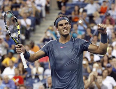 Rafael Nadal of Spain celebrates defeating Philipp Kohlschreiber of Germany at the U.S. Open tennis championships in New York, September 2, Rafael Nadal of Spain celebrates defeating Philipp Kohlschreiber of Germany at the U.S. Open tennis championships in New York, September 2,