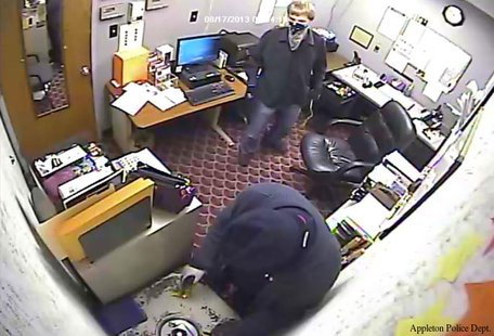 Burglary suspects seen on surveillance video at Valley Value Cinema in Appleton on August 17, 2013. (Photo by: Appleton Police Dept.) Burglary suspects seen on surveillance video at Valley Value Cinema in Appleton on August 17, 2013. (Photo by: Appleton Police Dept.)