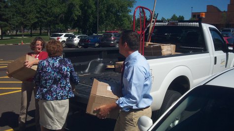 Congressman Sean Duffy helps to unload books for the Jim Dan Hill Library at UWS Congressman Sean Duffy helps to unload books for the Jim Dan Hill Library at UWS