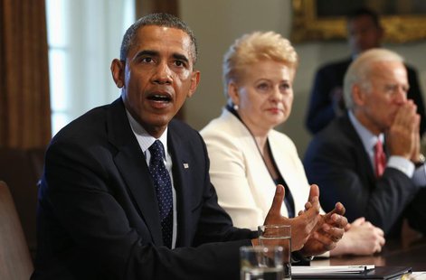 U.S. President Barack Obama pauses while speaking about Syria to reporters during a meeting with Baltic leaders in the Cabinet Room of the W U.S. President Barack Obama pauses while speaking about Syria to reporters during a meeting with Baltic leaders in the Cabinet Room of the W