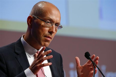Executive Board Member of the European Central Bank (ECB), Jorg Asmussen speaks during the annual meeting of the German business newspaper H Executive Board Member of the European Central Bank (ECB), Jorg Asmussen speaks during the annual meeting of the German business newspaper H