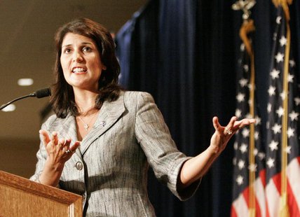 South Carolina's Governor Nikki Haley gestures as she address the RedState Gathering of conservative activists in Charleston, South Carolina South Carolina's Governor Nikki Haley gestures as she address the RedState Gathering of conservative activists in Charleston, South Carolina