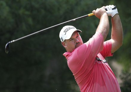 Brendon de Jonge of Zimbabwe plays his shot from the 17th tee during Round 2 of the PGA Tour golf tournament in Bethesda, Maryland, June 29, Brendon de Jonge of Zimbabwe plays his shot from the 17th tee during Round 2 of the PGA Tour golf tournament in Bethesda, Maryland, June 29,
