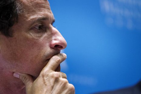Anthony Weiner listens to fellow candidates speak at a debate held at the Museum of Tolerance in New York August 14, 2013. REUTERS/Lucas Jac Anthony Weiner listens to fellow candidates speak at a debate held at the Museum of Tolerance in New York August 14, 2013. REUTERS/Lucas Jac
