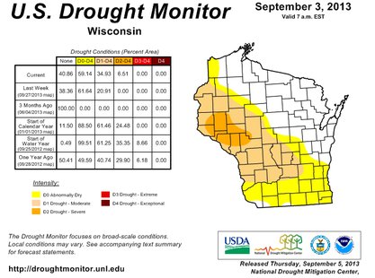 Wisconsin Drought Monitor as of September 3, 2013. Wisconsin Drought Monitor as of September 3, 2013.