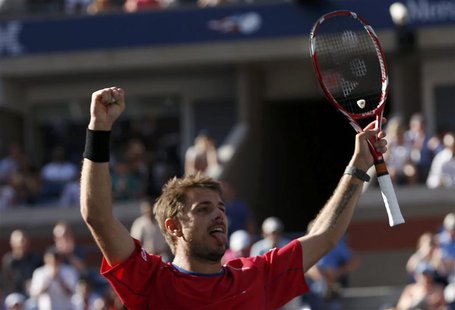 Stanislas Wawrinka of Switzerland celebrates winning match point against Andy Murray of Britain at the U.S. Open tennis championships in New Stanislas Wawrinka of Switzerland celebrates winning match point against Andy Murray of Britain at the U.S. Open tennis championships in New