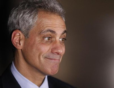 Chicago Mayor Rahm Emanuel smiles while attending U.S. President Barack Obama's election night rally in Chicago, November 6, 2012. REUTERS/J Chicago Mayor Rahm Emanuel smiles while attending U.S. President Barack Obama's election night rally in Chicago, November 6, 2012. REUTERS/J