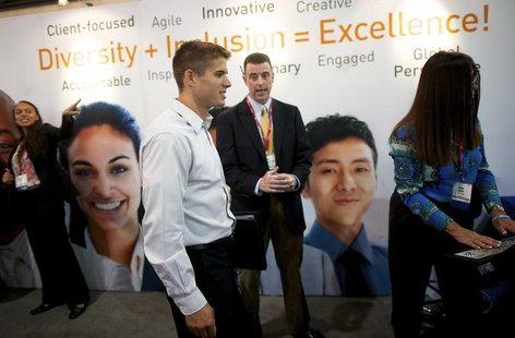 Recruiters speak with job-seekers at a career fair, part of the annual National Urban League Conference, in Philadelphia July 25, 2013. REUT Recruiters speak with job-seekers at a career fair, part of the annual National Urban League Conference, in Philadelphia July 25, 2013. REUT