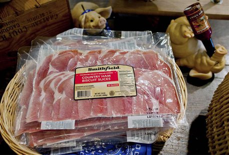 Smithfield ham slices are on sale at the Taste of Smithfield restaurant and gourmet market in Smithfield, Virginia in this file photo taken Smithfield ham slices are on sale at the Taste of Smithfield restaurant and gourmet market in Smithfield, Virginia in this file photo taken