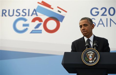U.S. President Barack Obama speaks during a news conference at the G20 Summit in St. Petersburg September 6, 2013. Obama defied pressure to U.S. President Barack Obama speaks during a news conference at the G20 Summit in St. Petersburg September 6, 2013. Obama defied pressure to