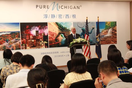 Rick Snyder touts tourism in Shanghai. Rick Snyder touts tourism in Shanghai.