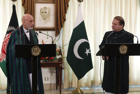 Afghan President Hamid Karzai (L) speaks during a joint news conference as Pakistan's Prime Minister Nawaz Sharif listens at the prime minis Afghan President Hamid Karzai (L) speaks during a joint news conference as Pakistan's Prime Minister Nawaz Sharif listens at the prime minis