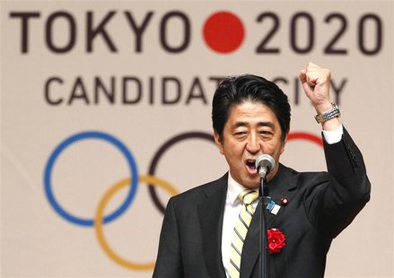 Japan's Prime Minister Shinzo Abe gestures as he speaks during Tokyo 2020 kick off rally in Tokyo in this August 23, 2013 file photograph. T Japan's Prime Minister Shinzo Abe gestures as he speaks during Tokyo 2020 kick off rally in Tokyo in this August 23, 2013 file photograph. T