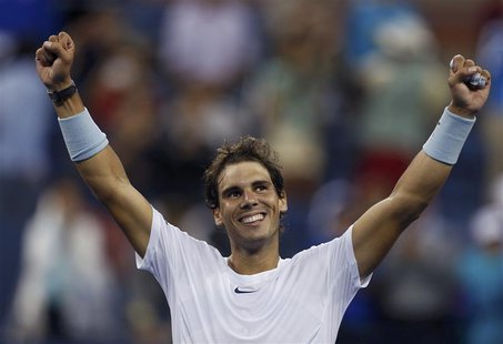 Rafael Nadal of Spain celebrates after defeating Richard Gasquet of France in their men's semi-final match at the U.S. Open tennis champions Rafael Nadal of Spain celebrates after defeating Richard Gasquet of France in their men's semi-final match at the U.S. Open tennis champions