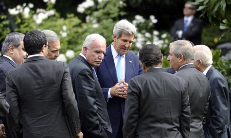 U.S. Secretary of State John Kerry (C) talks with members of the Arab League Peace Initiative following their meeting at the U.S. Embassy in U.S. Secretary of State John Kerry (C) talks with members of the Arab League Peace Initiative following their meeting at the U.S. Embassy in