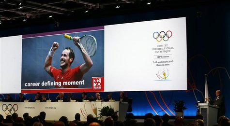 President of the World Squash Federation (WSF) Narayana Ramachandran (R) speaks during the presentation of squash to be included as an Olymp President of the World Squash Federation (WSF) Narayana Ramachandran (R) speaks during the presentation of squash to be included as an Olymp