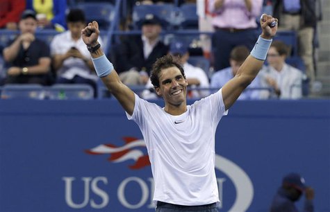 Rafael Nadal of Spain celebrates after defeating Richard Gasquet of France in their men's semi-final match at the U.S. Open tennis champions Rafael Nadal of Spain celebrates after defeating Richard Gasquet of France in their men's semi-final match at the U.S. Open tennis champions