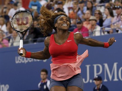 Serena Williams of the U.S. celebrates after defeating Victoria Azarenka of Belarus in their women's singles final match at the U.S. Open te Serena Williams of the U.S. celebrates after defeating Victoria Azarenka of Belarus in their women's singles final match at the U.S. Open te