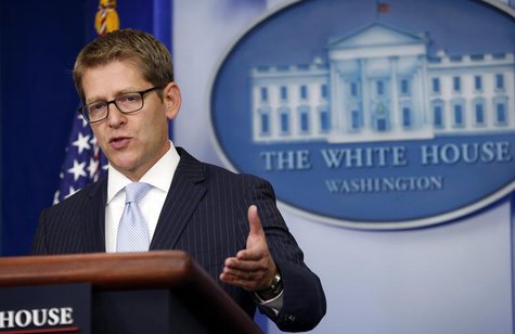 White House Press Secretary Jay Carney speaks about Syria from the White House in Washington August 26, 2013. REUTERS/Kevin Lamarque White House Press Secretary Jay Carney speaks about Syria from the White House in Washington August 26, 2013. REUTERS/Kevin Lamarque