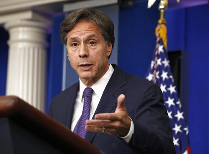 U.S. Deputy National Security Advisor Tony Blinken speaks on Syria at the White House in Washington, September 9, 2013. REUTERS/Kevin Lamarq U.S. Deputy National Security Advisor Tony Blinken speaks on Syria at the White House in Washington, September 9, 2013. REUTERS/Kevin Lamarq