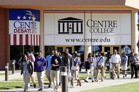 Students leave the Norton Center for the Arts on the Centre College campus in Danville, Kentucky October 10, 2012. REUTERS/Matt Sullivan Students leave the Norton Center for the Arts on the Centre College campus in Danville, Kentucky October 10, 2012. REUTERS/Matt Sullivan