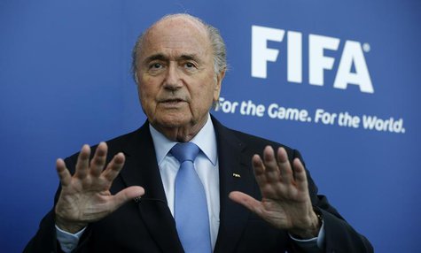 FIFA President Sepp Blatter addresses the media after meeting the presidents of the soccer federations of Israel and Palestine at the FIFA h FIFA President Sepp Blatter addresses the media after meeting the presidents of the soccer federations of Israel and Palestine at the FIFA h