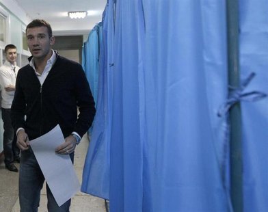 Andriy Shevchenko, a former soccer player and member of "Ukraine Forward" social democratic party, visits a polling station during the parli Andriy Shevchenko, a former soccer player and member of "Ukraine Forward" social democratic party, visits a polling station during the parli