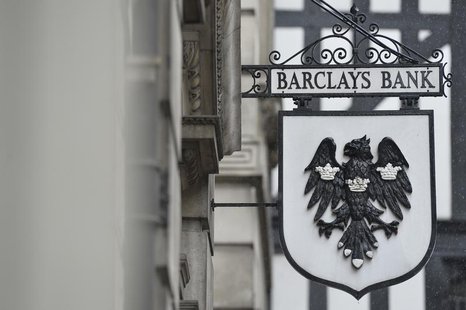 A logo hangs outside a branch of Barclays bank in London July 30, 2013. Barclays is raising 5.8 billion pounds ($8.9 billion) from its share A logo hangs outside a branch of Barclays bank in London July 30, 2013. Barclays is raising 5.8 billion pounds ($8.9 billion) from its share