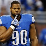 Detroit Lions defensive tackle Ndamukong Suh stands on the field during warms-ups of their NFL football game against the Chicago Bears in De Detroit Lions defensive tackle Ndamukong Suh stands on the field during warms-ups of their NFL football game against the Chicago Bears in De