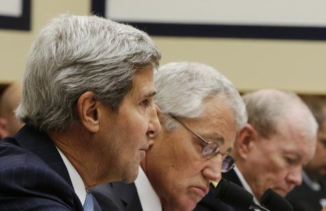 U.S. Secretary of State John Kerry (L-R), Defense Secretary Chuck Hagel and Chairman of the Joint Chiefs of Staff U.S. Army General Martin D U.S. Secretary of State John Kerry (L-R), Defense Secretary Chuck Hagel and Chairman of the Joint Chiefs of Staff U.S. Army General Martin D