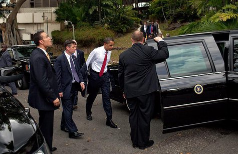 President Obama prepares to enter the presidential limo on his way to Piarco International Airport on April 19th, 2009. President Obama prepares to enter the presidential limo on his way to Piarco International Airport on April 19th, 2009.