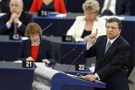 European Commission President Jose Manuel Barroso addresses the European Parliament during a debate on the state of union, in Strasbourg, Se European Commission President Jose Manuel Barroso addresses the European Parliament during a debate on the state of union, in Strasbourg, Se