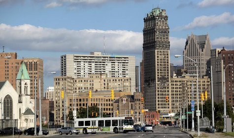 Downtown Detroit is seen looking south on Grand River Avenue in Detroit, Michigan July 25, 2013. REUTERS/Rebecca Cook Downtown Detroit is seen looking south on Grand River Avenue in Detroit, Michigan July 25, 2013. REUTERS/Rebecca Cook
