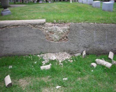 Vandalism at Fort Howard Cemetery in Green Bay, during the weekend of Sept. 7-8, 2013. (Photo by: Green Bay Police Department). Vandalism at Fort Howard Cemetery in Green Bay, during the weekend of Sept. 7-8, 2013. (Photo by: Green Bay Police Department).