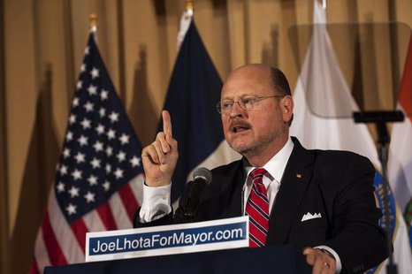Republican Mayoral candidate Joe Lhota speaks after winning the Republican nomination for New York City mayor in New York, September 10, 201 Republican Mayoral candidate Joe Lhota speaks after winning the Republican nomination for New York City mayor in New York, September 10, 201