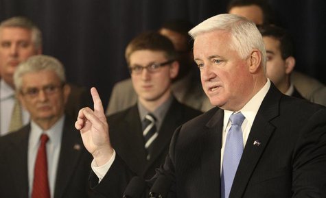 Pennsylvania Governor Tom Corbett speaks at a news conference on the Penn State campus in State College, Pennsylvania January 2, 2013. REUTE Pennsylvania Governor Tom Corbett speaks at a news conference on the Penn State campus in State College, Pennsylvania January 2, 2013. REUTE