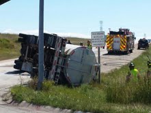 Image of tanker truck that overturned on I-43 on ramp from Highway 28. Image of tanker truck that overturned on I-43 on ramp from Highway 28.
