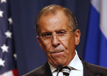 Russian Foreign Minister Sergei Lavrov pauses at a news conference, following meetings regarding Syria with U.S. Secretary of State John Ker Russian Foreign Minister Sergei Lavrov pauses at a news conference, following meetings regarding Syria with U.S. Secretary of State John Ker