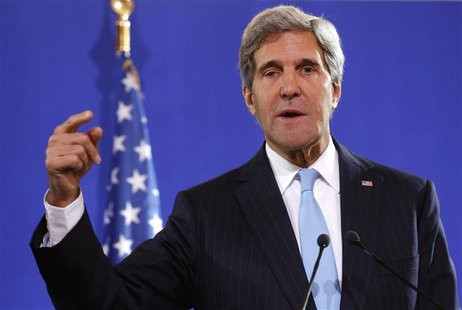 U.S. Secretary of State John Kerry speaks at a news conference after a meeting with his British and French counterparts regarding Syria, at U.S. Secretary of State John Kerry speaks at a news conference after a meeting with his British and French counterparts regarding Syria, at