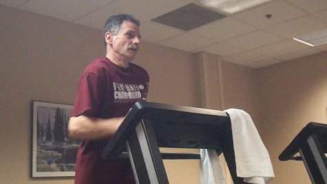 Jeff Stratioti minutes into his daily workout. As part of Jeff's lifestyle change, he works out for an hour or more 6 days of the week. Jeff Stratioti minutes into his daily workout. As part of Jeff's lifestyle change, he works out for an hour or more 6 days of the week.
