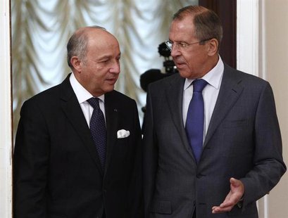 Russia's Foreign Minister Sergei Lavrov (R) meets with his French counterpart Laurent Fabius in Moscow September 17, 2013. REUTERS/Maxim She Russia's Foreign Minister Sergei Lavrov (R) meets with his French counterpart Laurent Fabius in Moscow September 17, 2013. REUTERS/Maxim She