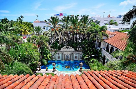 The view of the South Beach skyline and pool area of the South Beach mansion formerly owned by fashion designer Gianni Versace in Miami Beac The view of the South Beach skyline and pool area of the South Beach mansion formerly owned by fashion designer Gianni Versace in Miami Beac