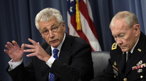 U.S. Secretary of Defense Chuck Hagel (L) and Chairman of the Joint Chiefs of Staff General Martin Dempsey speak at a joint news conference U.S. Secretary of Defense Chuck Hagel (L) and Chairman of the Joint Chiefs of Staff General Martin Dempsey speak at a joint news conference