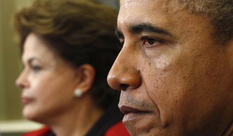 U.S. President Barack Obama meets with Brazil President Dilma Rousseff in the Oval Office of the White House in Washington April 9, 2012. RE U.S. President Barack Obama meets with Brazil President Dilma Rousseff in the Oval Office of the White House in Washington April 9, 2012. RE