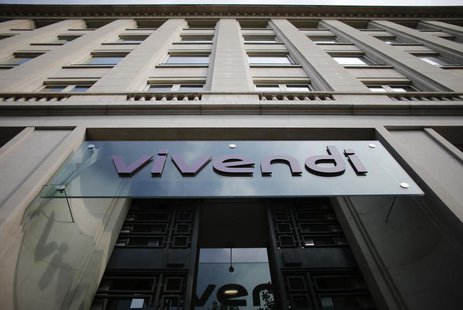 A logo of entertainment-to-telecoms conglomerate Vivendi is seen on the main entrance of the company's headquarters in Paris July 23, 2013. A logo of entertainment-to-telecoms conglomerate Vivendi is seen on the main entrance of the company's headquarters in Paris July 23, 2013.