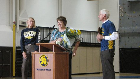 Wausau West teacher Lynn Kohlhepp (center) receives Teacher of the Year award from State Superintendent Tony Evers (right) and Wausau superintendent Kathleen Williams, September 18 2013 Wausau West teacher Lynn Kohlhepp (center) receives Teacher of the Year award from State Superintendent Tony Evers (right) and Wausau superintendent Kathleen Williams, September 18 2013