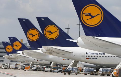 Lufthansa aircrafts sit on the tarmac at Frankfurt airport July 12, 2013. REUTERS/Ralph Orlowski Lufthansa aircrafts sit on the tarmac at Frankfurt airport July 12, 2013. REUTERS/Ralph Orlowski