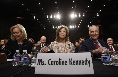 Caroline Kennedy (C), daughter of former U.S. President John F. Kennedy, arrives to testify at a U.S. Senate Foreign Relations Committee hea Caroline Kennedy (C), daughter of former U.S. President John F. Kennedy, arrives to testify at a U.S. Senate Foreign Relations Committee hea