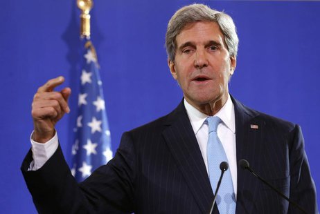 U.S. Secretary of State John Kerry speaks at a news conference after a meeting with his British and French counterparts regarding Syria, at U.S. Secretary of State John Kerry speaks at a news conference after a meeting with his British and French counterparts regarding Syria, at