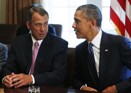 Speaker of the House John Boehner (R-OH) (L) talks to U.S. President Barack Obama during a meeting with bipartisan Congressional leaders in Speaker of the House John Boehner (R-OH) (L) talks to U.S. President Barack Obama during a meeting with bipartisan Congressional leaders in